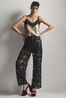 By Anthropologie Faux Leather & Lace Wide-Leg Pants