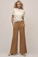 Maeve Linen Cotton Contrast Stitch High-Rise Wide-Leg Pants