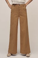 Maeve Linen Cotton Contrast Stitch High-Rise Wide-Leg Pants