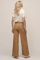 Maeve Linen Cotton Contrast Stitch High-Rise Wide-Leg Pants