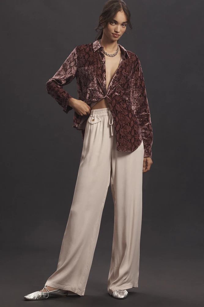 Maeve Straight-Leg Pull-On Silk Pants