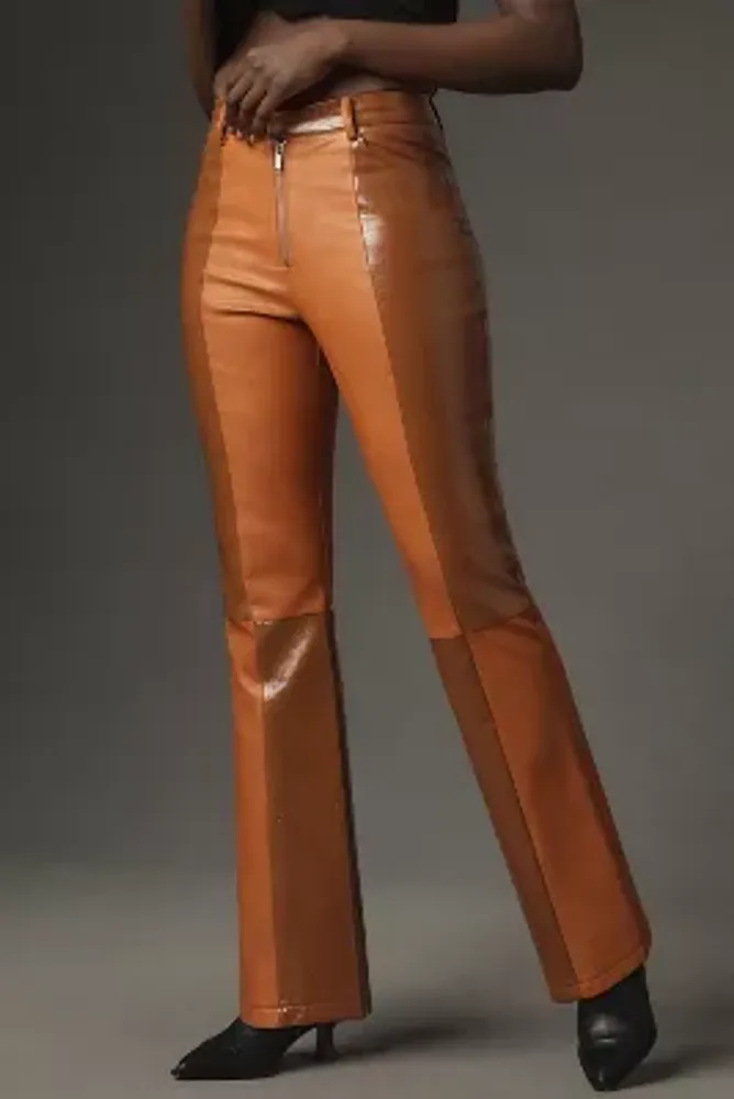 Avec Les Filles Faux Leather Colorblock Flare Pants