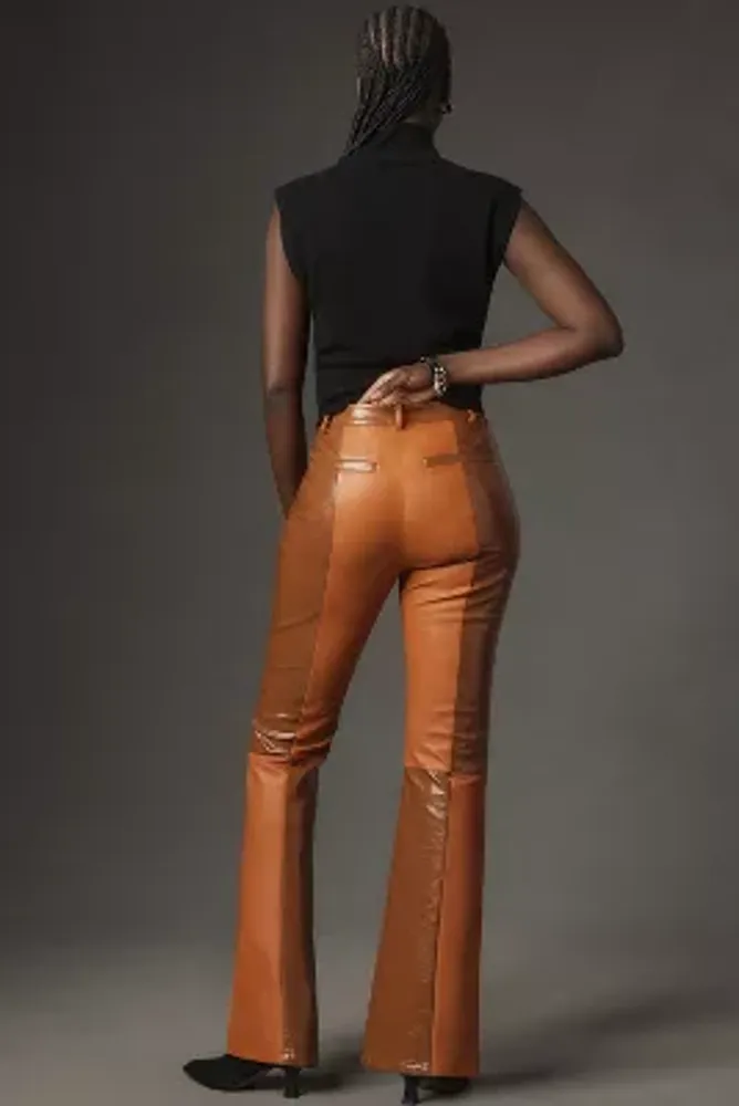 Avec Les Filles Faux Leather Colorblock Flare Pants