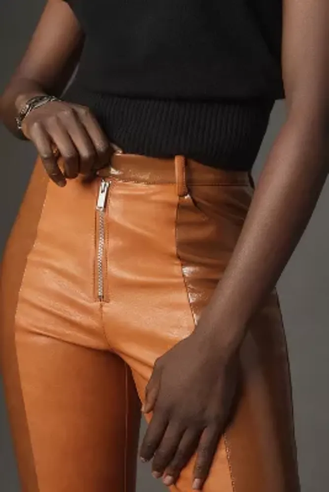 Avec Les Filles Faux Leather Colorblock Flare Pants