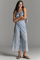 Maeve Eyelet-Stripe Wide-Leg Pants