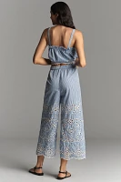 Maeve Eyelet-Stripe Wide-Leg Pants
