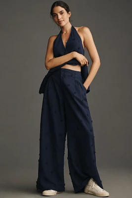 Maeve Tailored Linen Blend Embellished Trousers