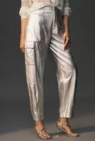 By Anthropologie Faux Leather Metallic Barrel Pants