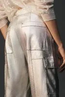 By Anthropologie Faux Leather Metallic Barrel Pants
