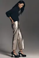 The Colette Metallic Faux Leather Cropped Wide-Leg Pants by Maeve