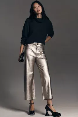 The Colette Metallic Faux Leather Cropped Wide-Leg Pants by Maeve