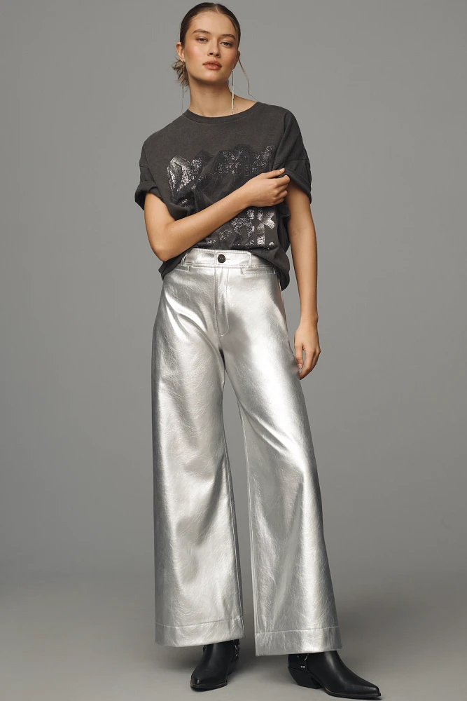 The Ettie High-Rise Crop Wide-Leg Pants by Maeve: Metallic Faux-Leather Edition