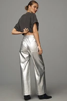 The Ettie High-Rise Crop Wide-Leg Pants by Maeve: Metallic Faux-Leather Edition