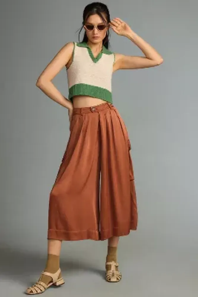 By Anthropologie Silky Pleated Culottes