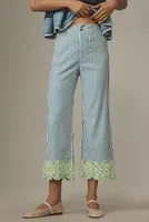 The Colette Cropped Wide-Leg Embroidered Pants by Maeve
