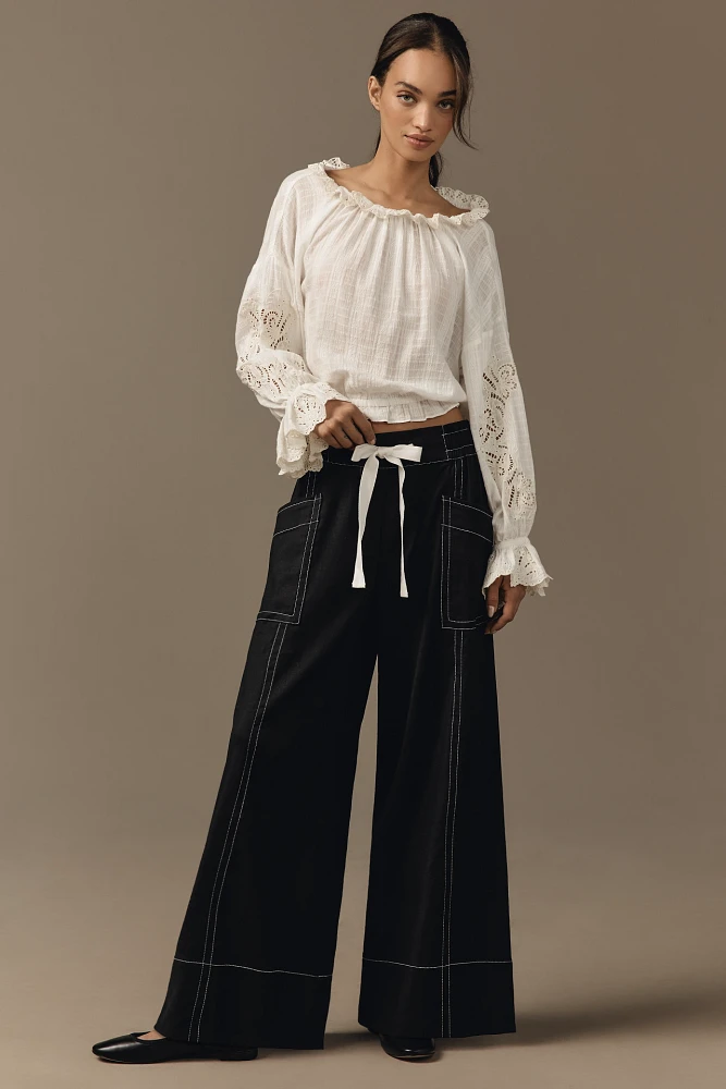 Maeve Tie-Waist Wide-Leg Pants: Contrast-Stitch Edition