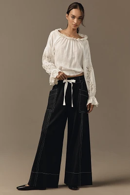 Maeve La Ponche Linen Pull-On Wide-Leg Pants