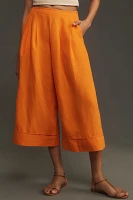 Maeve Linen Pleat-Front Wide-Leg Culottes