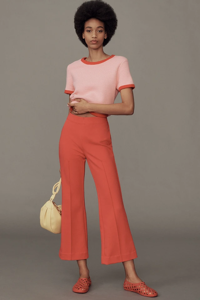 Maeve The Margot Kick-Flare Cropped Pants by Maeve: Textured  display picture 1