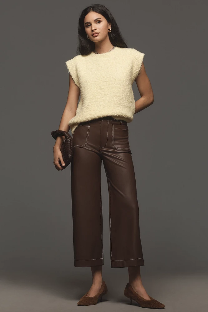 The Colette Cropped Wide-Leg Pants by Maeve: Faux-Leather Top-Stitch Edition