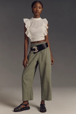The Reese Smocked Pull-On Barrel Pants by Pilcro: Linen Blend Edition