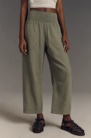 The Reese Smocked Pull-On Barrel Pants by Pilcro: Linen Blend Edition