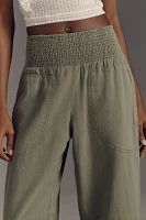The Reese Smocked Pull-On Barrel Pants by Pilcro: Linen Blend Edition