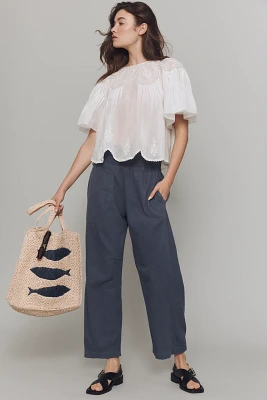 The Reese Smocked Pull-On Barrel Pants by Pilcro: Linen Blend Edition