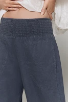 The Reese Smocked Pull-On Barrel Pants by Pilcro: Linen Blend Edition