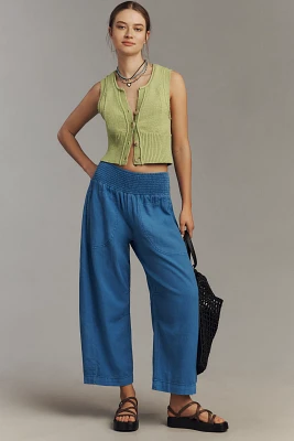 The Reese Smocked Pull-On Barrel Pants by Pilcro: Linen Blend Edition