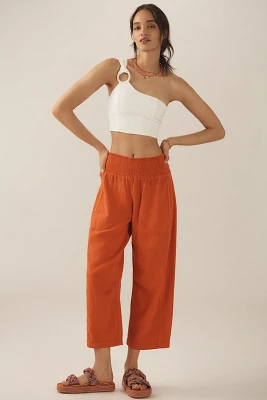 The Reese Smocked Pull-On Barrel Pants by Pilcro: Linen Blend Edition