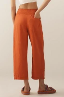 The Reese Smocked Pull-On Barrel Pants by Pilcro: Linen Blend Edition