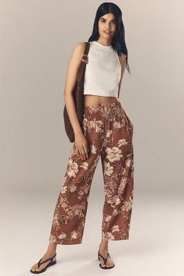 The Reese Printed Smocked Pull-On Barrel Pants by Pilcro