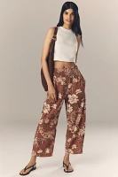 The Reese Printed Smocked Pull-On Barrel Pants by Pilcro