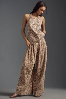 S/W/F Leopard Linen Draping Wide-Leg Pants