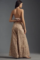 S/W/F Leopard Linen Draping Wide-Leg Pants