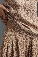 S/W/F Leopard Linen Draping Wide-Leg Pants