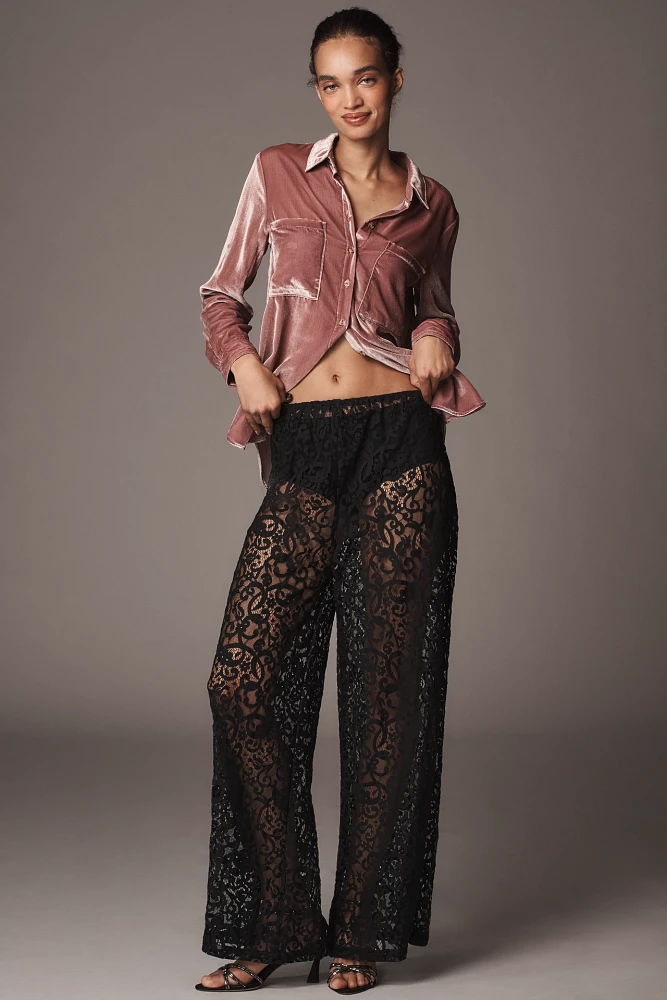 S/W/F Sheer Lace Wide-Leg Pants