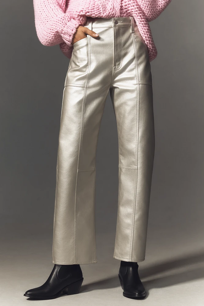 Pistola Taylor Metallic Faux-Leather High-Rise Arched Pants