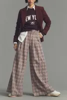 The Avery Pleated Wide-Leg Trousers by Maeve: Plaid Edition