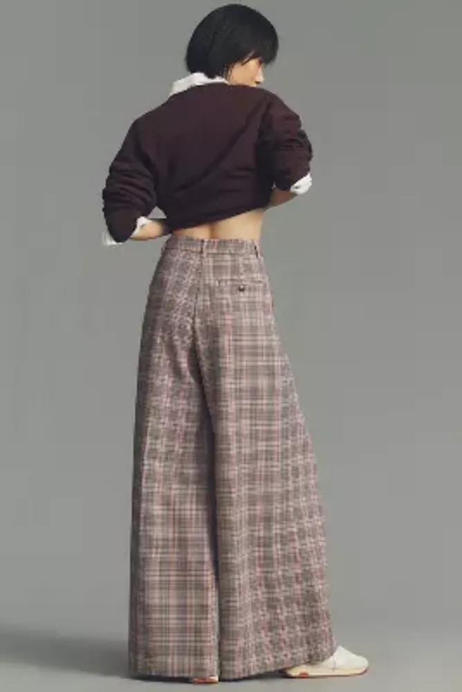 Maeve The Avery Pleated Wide-Leg Trousers by Maeve: Plaid Edition