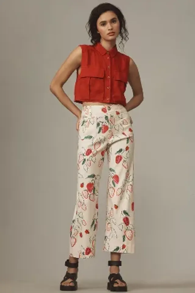 Crinkled Crepe Straight-Leg Crop Pants