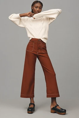 The Colette Cropped Wide-Leg Pants by Maeve: Contrast-Stitch Edition