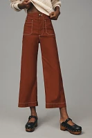 The Colette Cropped Wide-Leg Pants by Maeve: Merrick White Contrast-Stitch Edition