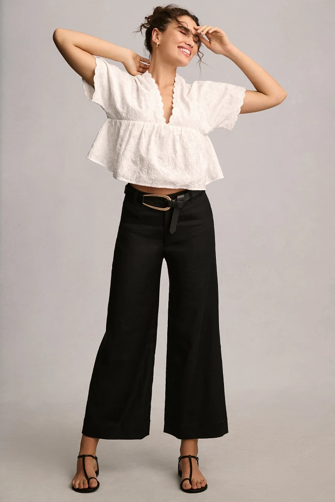 The Ettie High-Rise Crop Wide-Leg Pants by Maeve: Linen Edition