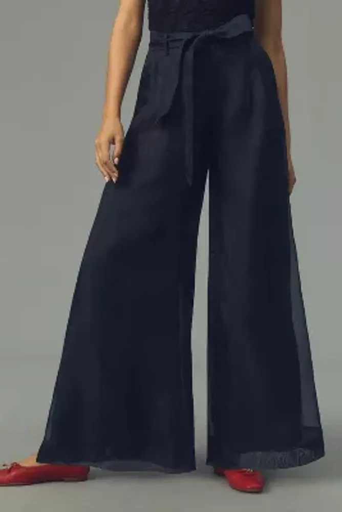 By Anthropologie Silk Organza Wide-Leg Pants