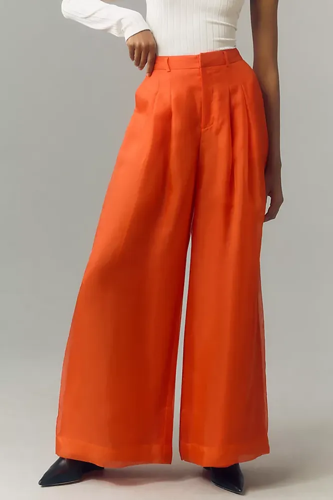 Maeve The Avery Pleated Wide-Leg Trousers by Maeve: Sheer Silk Edition