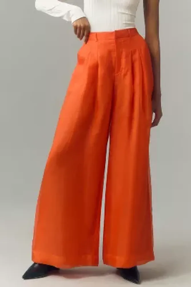 The Avery Pleated Wide-Leg Trousers by Maeve: Sheer Silk Edition