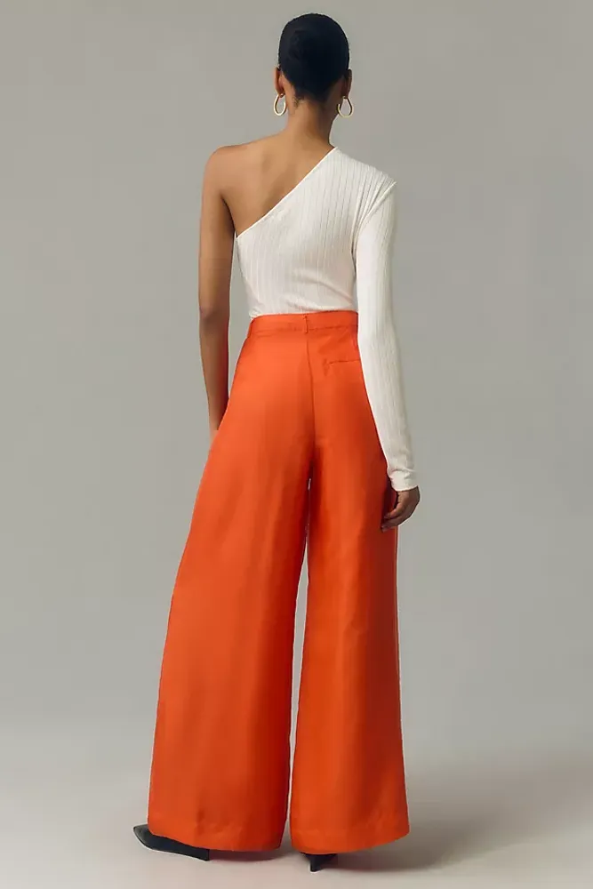 Maeve The Avery Pleated Wide-Leg Trousers by Maeve: Sheer Silk