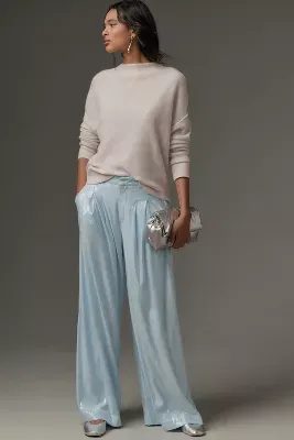 The Avery Pleated Wide-Leg Trousers by Maeve: Sequin Edition